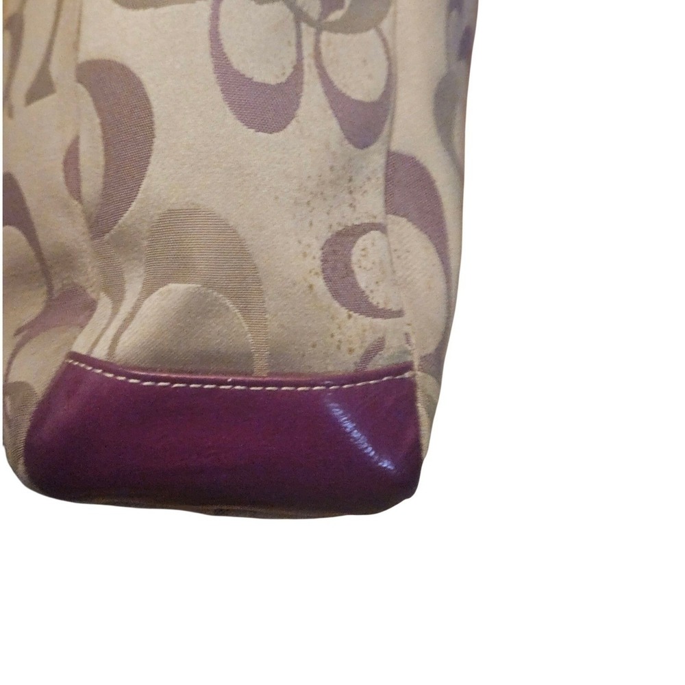 Coach Signature C Tote Bag Burgundy Canvas Leather Trim Shoulder Bag - Picture 4 of 9